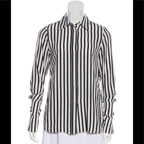 Frame Black White Silk Stripe Blouse Button Top - Picture 1 of 3